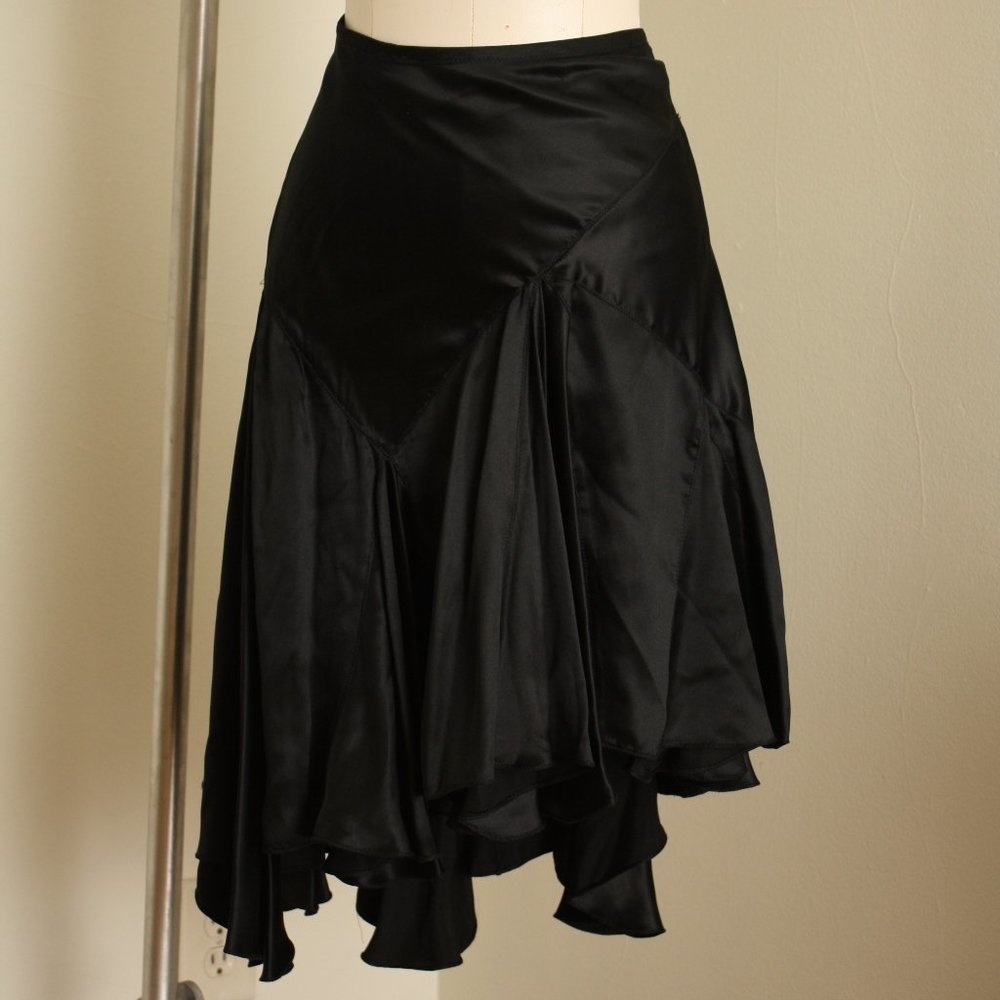 Studio M Asymmetrical Black 100% Silk Bias Cut Skirt